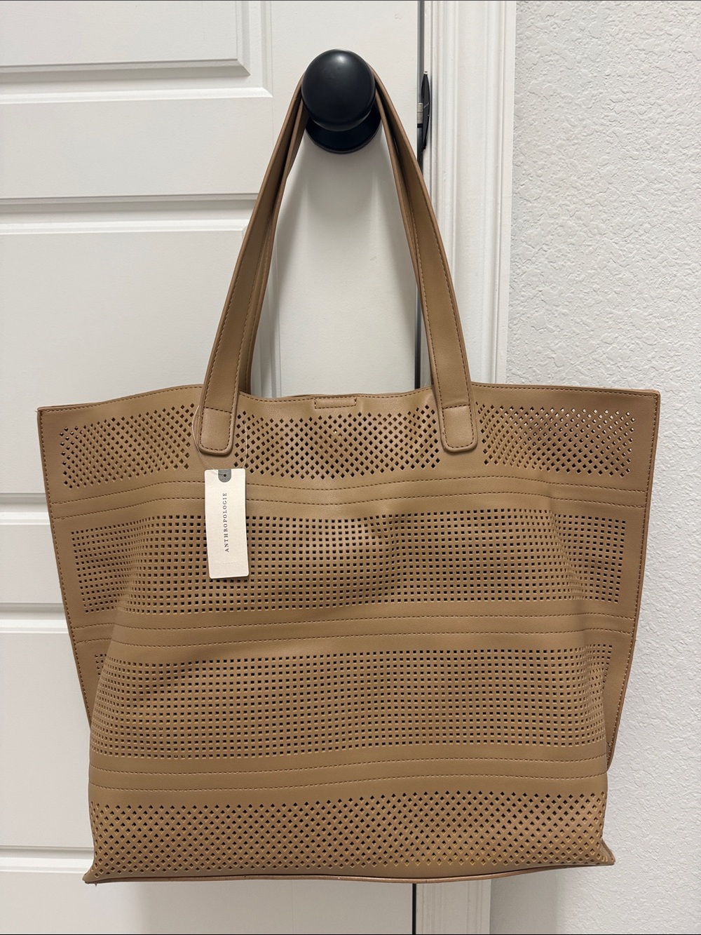 NWT Anthropologie Perforated Tan Tote Bag